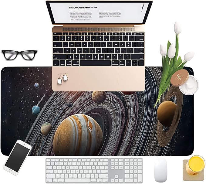 Planet Extended Gaming Mouse Pad 31.5x11.8inches Large Desk Mat Anti-Slip Rubber Base & Durable Stitched Edges for Gamers Smooth Mouse Writing Surface for Desk Office/Home