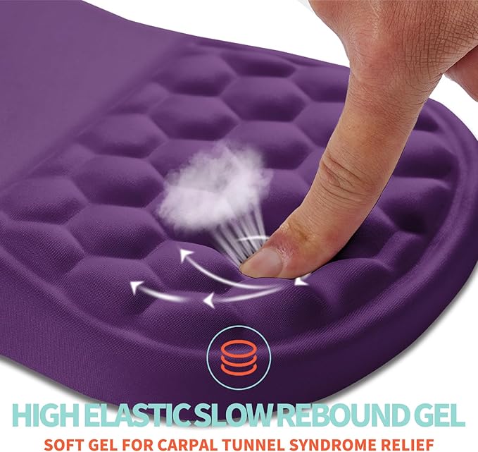 Ergonomic Mouse Pad Wrist Support with Memory Foam Massage Bulge, Carpal Tunnel Mousepad Wrist Rest for Mouse(12x8 inch, Deep Purple)