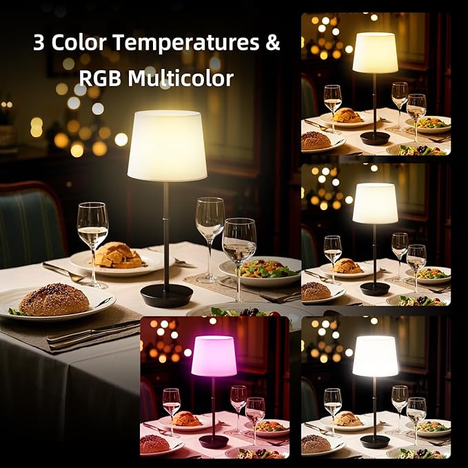 Rechargeable Table Lamp, 5000mAh Battery Powered Cordless Desk Lamp with Dimmable Magnetic RGB Bulbs & Remote, Mini Touch Lamp for Living Room, Restaurant, Kitchen Counter, Bedside