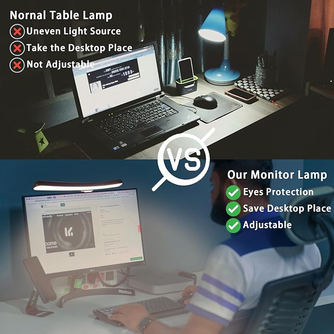 Curved Monitor Light Bar for 24-27 Inch Curved Screens Light Bar with 7 RGB, Stepless Dimming 3 Color Temperatures USB Powered Gaming Computer Light