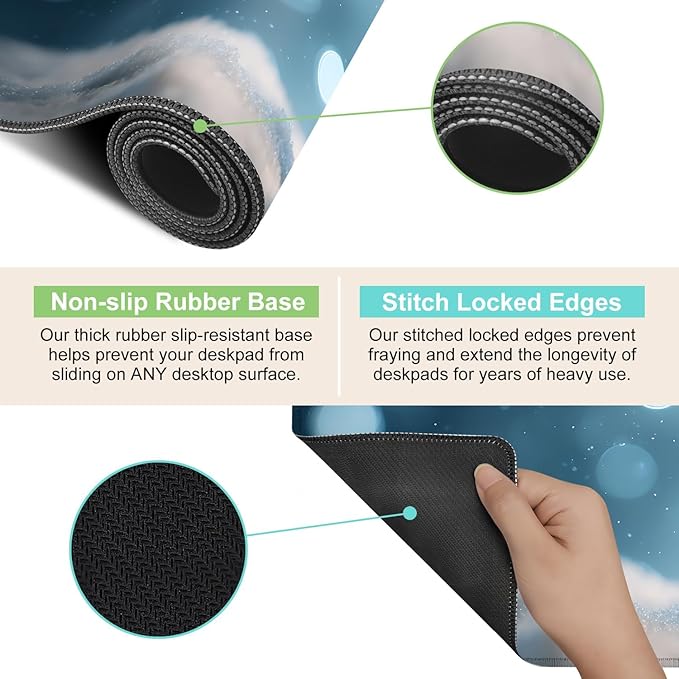 Desk Mat, XXL Extended Gaming Pad for Desktop, 35x16 Inches Scarf and Hat Snowman, Large Non-Slip Vegan Leather Surface with Stitched Edges, Keyboard Mouse Mat for Home Office