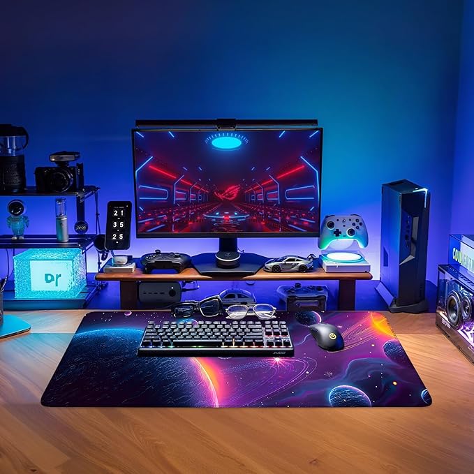 Interstellar Extended Gaming Mouse Pad 31.5x11.8inches Large Desk Mat Anti-Slip Rubber Base & Durable Stitched Edges for Gamers Smooth Mouse Writing Surface for Desk Office/Home