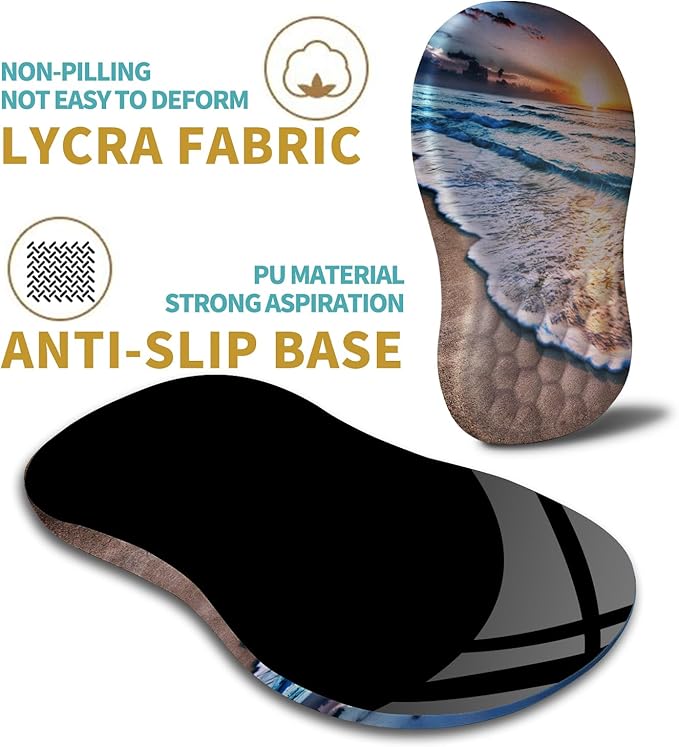 Hokafenle Ergonomic Mouse Pad Wrist Support with Massage Design, Wrist Rest Mousepad with Memory Foam&Non-Slip PU Base, Mouse Pads for Wireless Mouse & Desk (12x8 inch,Sunrise Beach)