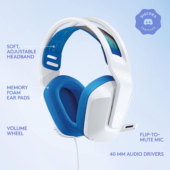 Logitech G335 Wired Gaming Headset, with Flip to Mute Microphone, 3.5mm Audio Jack, Memory Foam Earpads, Lightweight, Compatible with PC, PlayStation, Xbox, Nintendo Switch/Switch 2 - White