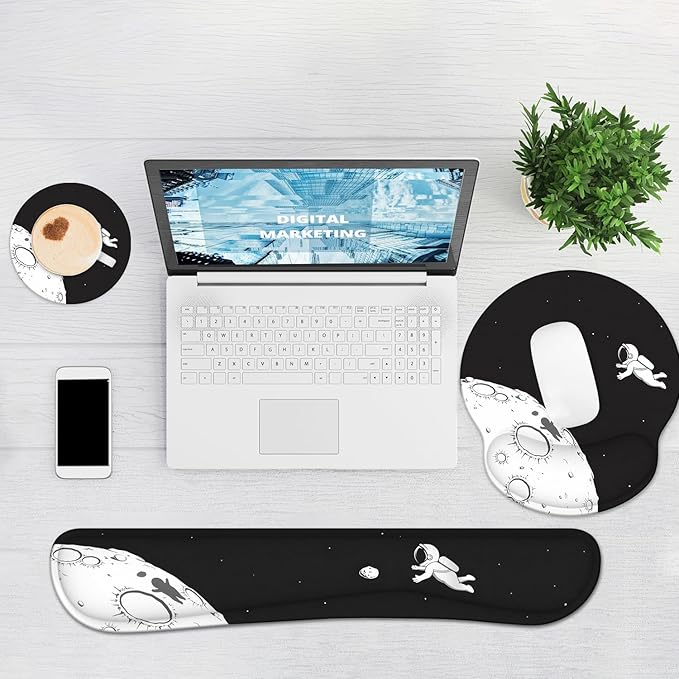 Ergonomic Mouse Pad with Wrist Rest and Keyboard Wrist Rest, Mousepad and Wrist Rest for Computer Keyboard, Non-Slip Rubber Base, Mouse Pad with Wrist Support for Gaming, Astronaut