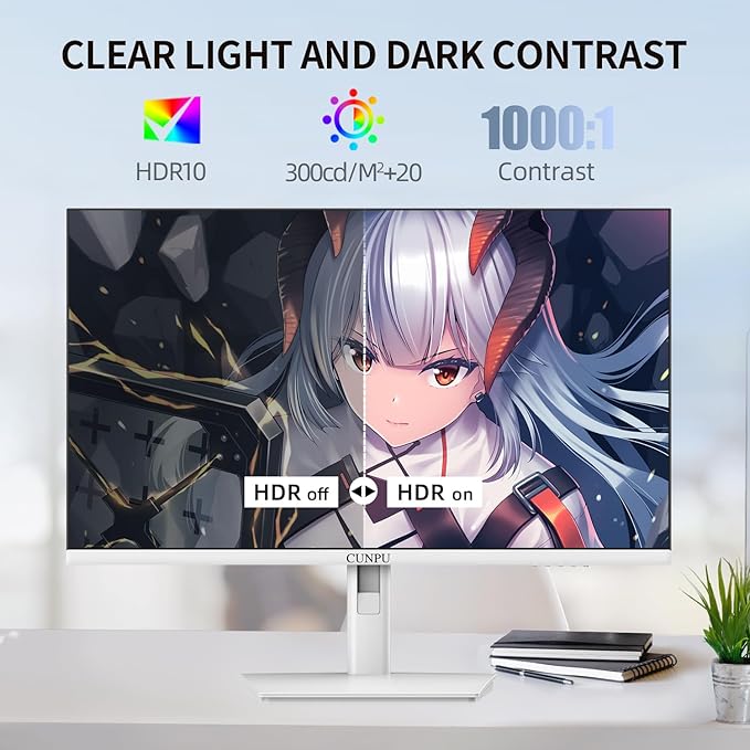 27 Inch White 180/200Hz Gaming Monitor, QHD 2560x1440 Fast IPS PC Monitor, Adaptive Sync, 100% sRGB, HDR10, Built-in Speaker, Height/Swivel/Tilt/Rotating Adjustable Stand, HDMI, Displayport