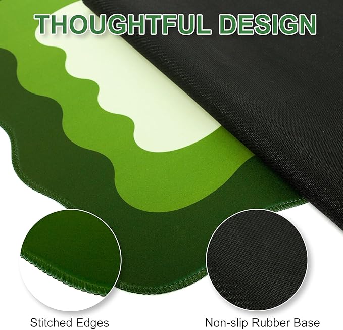 L-SPOUTTO Green Mouse Pad,Cute Desk Mat XXL Large Scalloped Gaming Mousepad,35.4x15.7in Non-Slip Rubber Base Keyboard Pad Waterproof Desktop Mat for Laptop Computer Work Game Home Office-Green