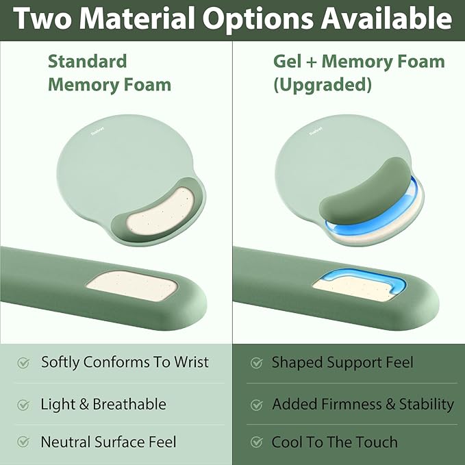 Mouse Pad and Keyboard Wrist Rest, 3-in-1 Gel Memory Foam Ergonomic Mouse Pad with Wrist Rest Set,Gaming Mousepad Arm Cushion Support for Computer Office Desk Accessories Cute Setup,Sage Green