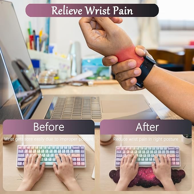Cloud Mouse Pad Keyboard Wrist Rest for Mouse 4PCS Extended Galaxy Large Desk Mat Pad Set Memory Foam Non-Slip Cute Ergonomic Gaming Space Mouse Wrist Support for Computer Home Office Pink Black