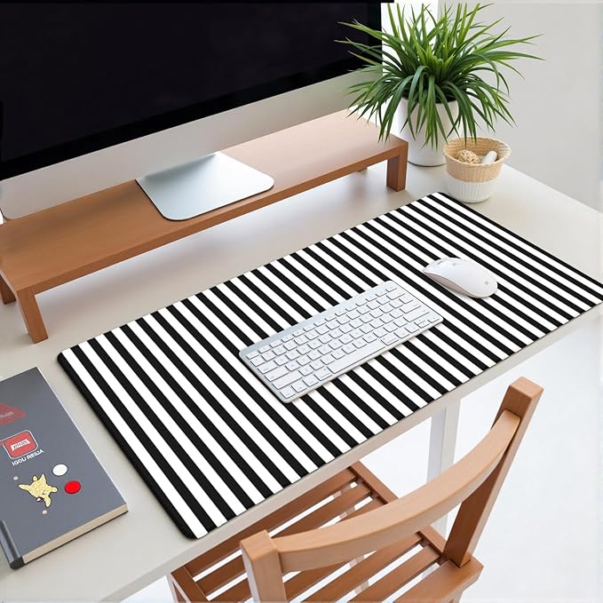 Black Striped Desk Mat Cute Pastel XXL Large Gaming Mouse Pad Desk Pad Kawaii Aesthetic Home Office Decor Cozy Keyboard Laptop Computer Mat