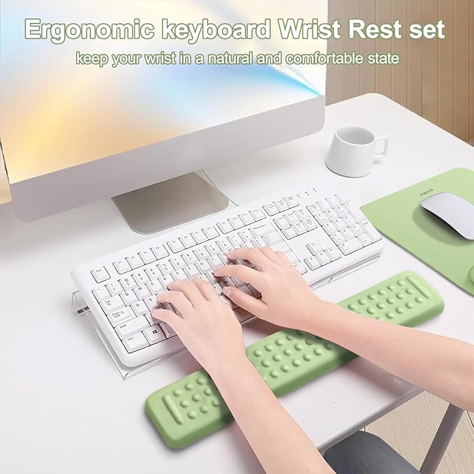 MOSISO Computer Keyboard Stand&Wrist Rest Support for Keyboard &Mouse Pad Set, Ergonomic Massage Wrist Rest Set, Easy Typing Working Acrylic Clear Stand for Office Home, Sage Green