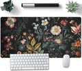 Floral Desk Mat Dark Academia Vintage Aesthetic Desk Pad Flower Plant Large Gaming Mousepad Black Extended Mouse Pad XXL Laptop Computer Mouse Keyboard Mat 31.5 x 15.7 Office Desk Decor