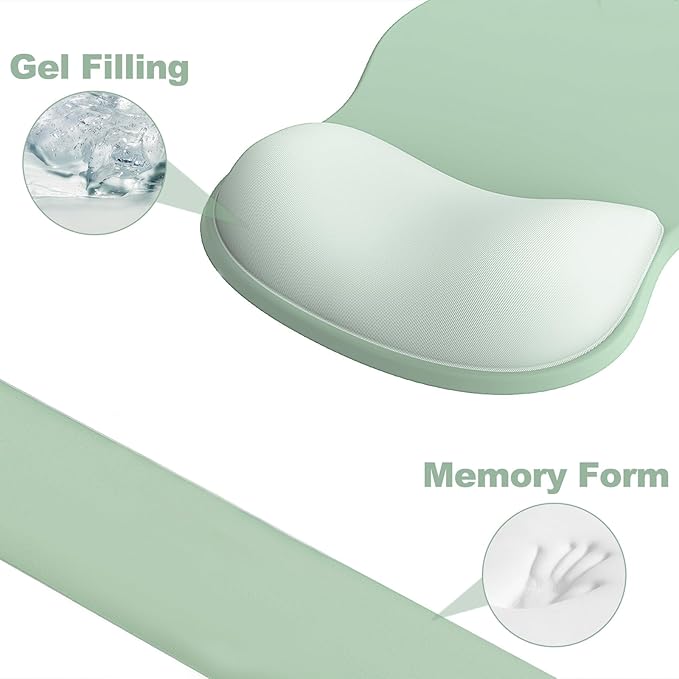 Ergonomic Mouse Pad with Wrist Rest and Keyboard Wrist Rest, Gel Mousepad and Wrist Rest for Computer Keyboard, Ergonomic Wrist Support, Non-Slip PU Base, Mouse Pad with Wrist Support for Gaming, Office, Green