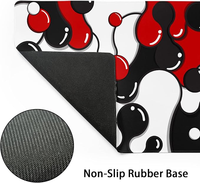 Red Black White Mouse Pad Anime Cool Geometric Japanese Extended Desk Mat 80X30cm Non-Slip Rubber Base Stitched Edge Large XL Mousepad for Desk Gaming Laptop Desktop,31.5×11.8 Inch