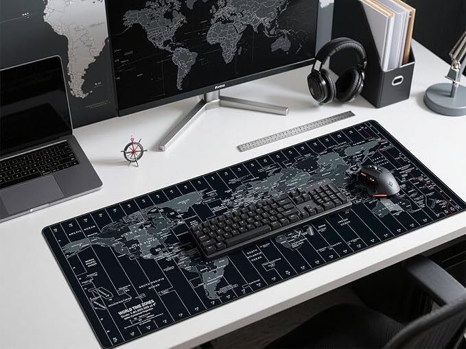 Large Mouse Pad 35.4x15.7 Inch World Map - XXL Gaming Desk Mat with Non-Slip Rubber Base, Stitched Edges | Keyboard and Mouse Pad for Gaming/Office | Portable Desk Pad