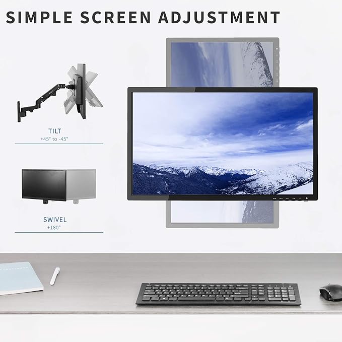 VIVO Premium Aluminum Single LCD Monitor Wall Mount for Screens up to 32 inches, Pneumatic Adjustable Arm fits up to VESA 100x100, MOUNT-G100B