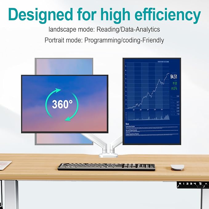 MOUNT PRO Dual Monitor Mount Fits 13 to 32 Inch Screen, Height Adjustable Monitor Stand for 2 Monitors, Full Motion Display Arm Holds up to 17. 6lbs Each, Computer Desk VESA Mount, White