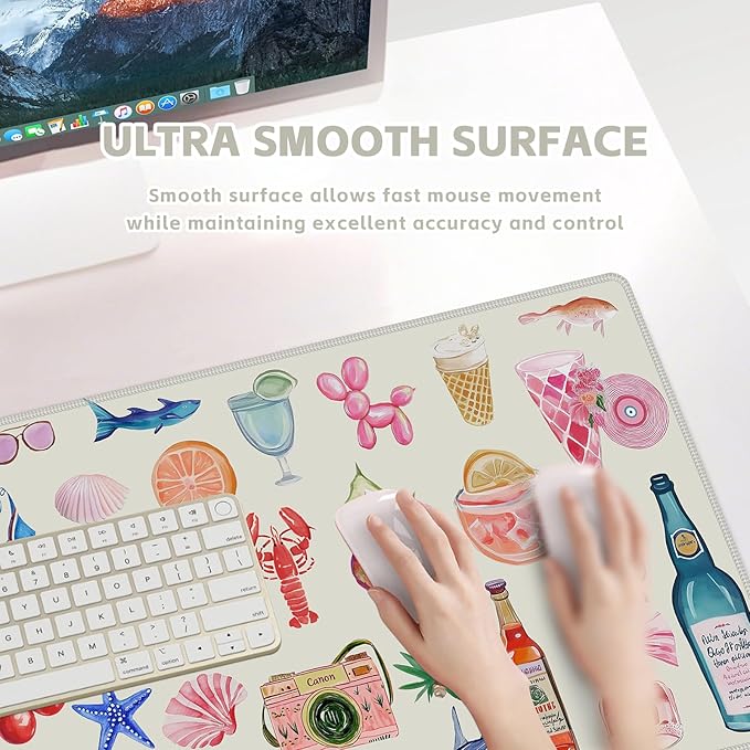 Baziabbo Desk Mat,XXL Extended Large Mouse Pad,Gaming Mousepad with Stitched Edge,Non-Slip Rubber Base Keyboard Desk Pad for Home Office Study Game (Colorful Stickers)