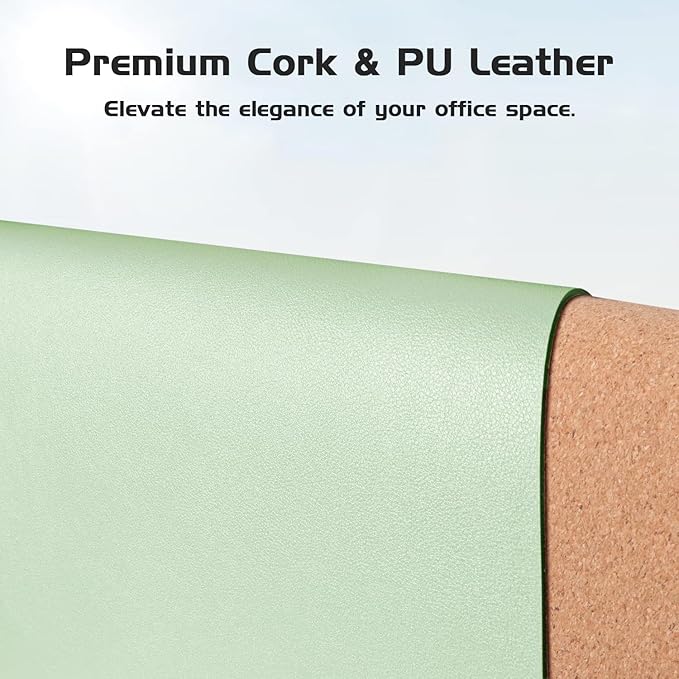 Aothia Double-Sided Desk Pad – 25.6"x13.7" Large Mouse Pad, Leather Desk Mat with Eco Cork Protector, Waterproof Desk Blotter for Office/Home (Aqua)
