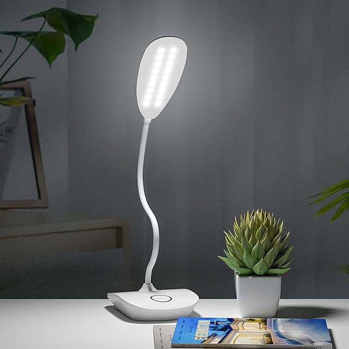 DEEPLITE Battery Operated Desk Lamp, LED Desk Light 3 Lighting Modes Stepless Dimming, Table Lamp 5W Touch Control Eye Caring, Flexible Gooseneck, Portable Reading Light for Dorm Study Office Bedroom
