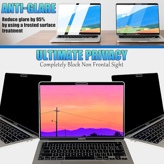 Nano-Suction Privacy Screen Protector for MacBook Air 13 Inch (2018-2021, M1) Removable Laptop Privacy Screen Shield Ultra-Thin Design