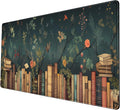 Cottagecore Blooming Floral Library Desk Mat- Book Lover's Garden Study Large Mouse Pad-Butterflies & Antique Books Writing Mousepad Desktop for Gaming Office Decor 31.5" x 15.7"