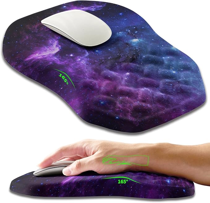Ergonomic Slope Mouse Pad Wrist Support, Wrist Rest Mousepad for Carpal Tunnel with Massage Bulge and Slow Rebound Memory Foam (12x8 inch, Galaxy)