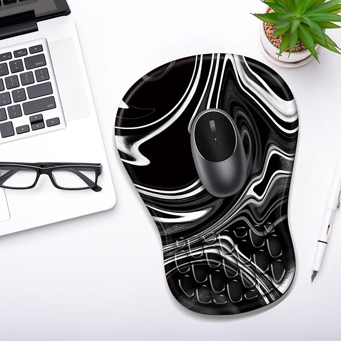 YIWEI Ergonomic Mouse Pad with Wrist Rest - Memory Foam Wrist Support for Carpal Tunnel Relief, Non-Slip Rubber Base, Lycra Cloth Surface for Gaming and Home Office, Black