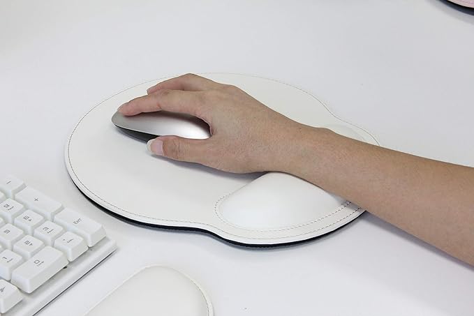 RICHEN Ergonomic PU Leather Keyboard Wrist Rest and Mouse Pad with Wrist Support, Memory Foam Set for Office and Gaming, Comfortable & Lightweight for Easy Typing (White)
