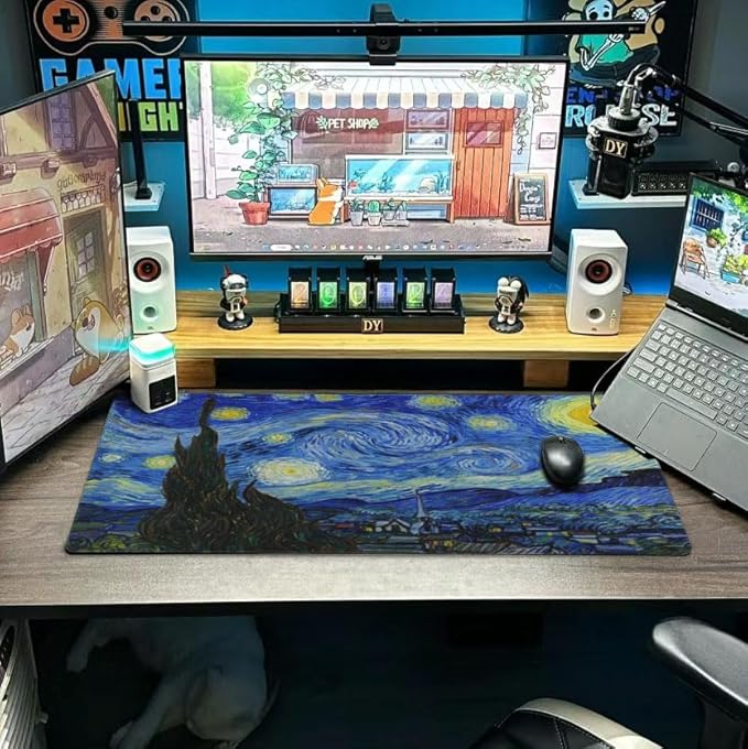 Van Gogh Starry Night Mouse Pad Extended Large Gaming Mousepad XL Big Long Oversized Desk Mat Stitched Edges 31.5 X 11.8 Inch for Home Office