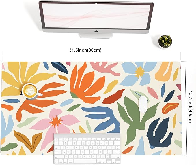 Colorful Star Abstract Floral Large Mouse Pad, Waterproof Office Desk Mat, Non-Slip Gaming Mouse Pad, XXL PC Laptop Protector Pads, PU Leather Desk Writing Pads for Office Home, 31.5" x 15.7"