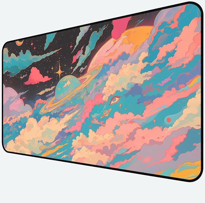 Colorful Starry Sky Desk Mat, Abstract Art Mouse Pads Long, Anime Large Game Desktop Cover Pad, Cute Eye Mouse Mats XXL, Women Laptop Keyboard Mat Suitable for Work Office Home 31.5"X15.7"
