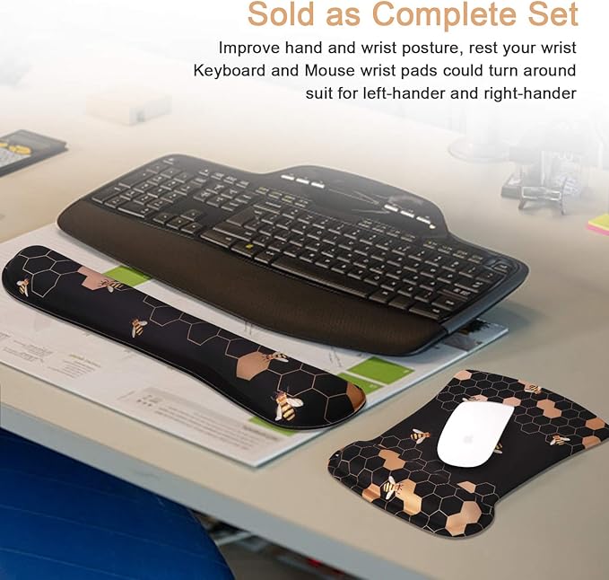 iCasso Ergonomic Mouse Pad with Wrist Rest, Keyboard Wrist Rest Mouse Wrist Rest, Made of Memory Foam, Easy Typing and Relieve Wrist Pain for Computer Keyboard Office (A-Honeycomb)