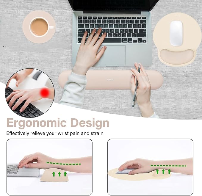MOSISO Wrist Rest Support for Mouse Pad&Keyboard Set, Circle Curved Ergonomic Mousepad&Coaster Non-Slip Base Home/Office Wrist Support&Easy Typing Pad with Soft Cloth&Silicone Lining, Apricot