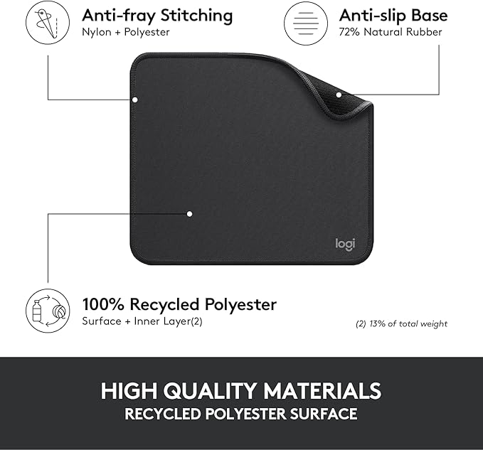 Logitech Mouse Pad - Studio Series, Computer Mouse Mat with Anti-Slip Rubber Base, Easy Gliding, Spill-Resistant Surface, Durable Materials, Portable, in a Fresh Modern Design, Graphite