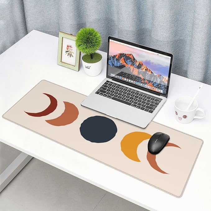 Boho Sun and Moon Mouse Pad Extended Large Gaming Mousepad XL Big Long Oversized Desk Mat Stitched Edges 31.5 X 11.8 Inch for Home Office