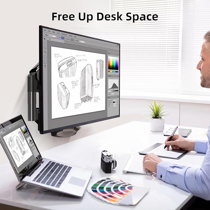suptek Single Monitor Wall Mount for 13 to 32 Inch Screens, Gas Spring Monitor Arm Wall Mount Holds Up to 10KG/22lbs, Full Motion Adjustable,VESA Mount 75x75/100x100mm(WM18)