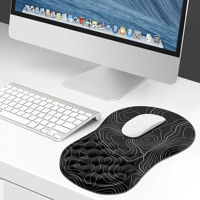 Hokafenle Ergonomic Mouse Pad Wrist Support, Wrist Rest Mousepad for Carpal Tunnel with Integrated Memory Foam Slope Massage Bulge (11.8x7.9 inch,Topographic Contour)