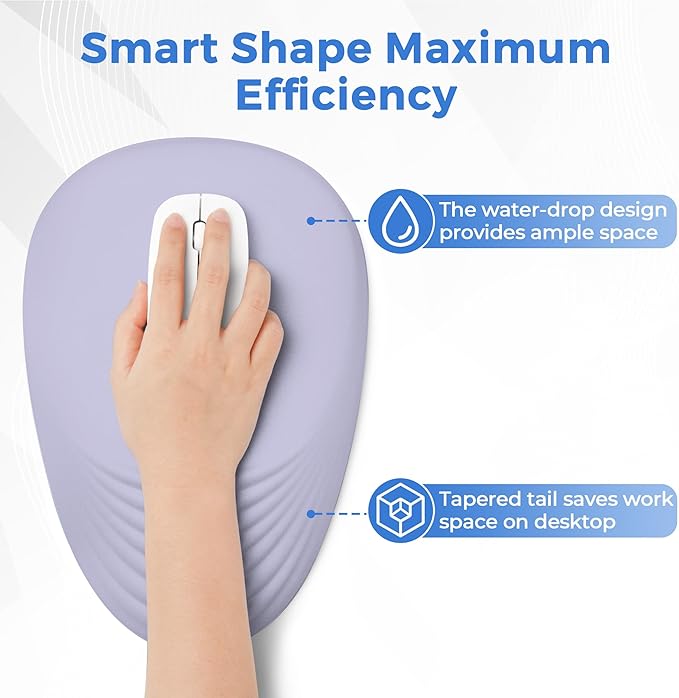 Ergonomic Mouse Pad with Wrist Support, Memory Foam Wrist Rest for Pain Relief & Carpal Tunnel, Non-Slip Base for Office, Computer, PC, Laptop (12x8x1.2inch, Light Purple)