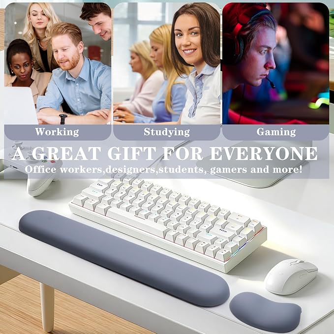 Wrist Rest for Keyboard and Mouse Pad, Ergonomic Memory Foam Keyboard Wrist Rest Set, Luxe Leather, Non-Slip Desk Accessories for Office and Home (Blue)