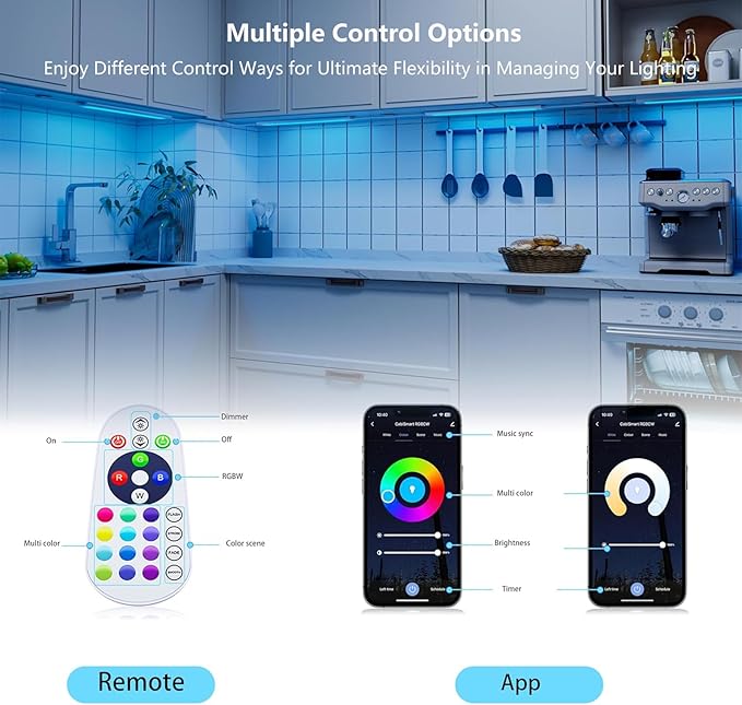 LAMPAOUS LED Under Counter Lights Fixtures for Kitchen,Smart Cabinet Lighting Strips Plug in Compatible with Alexa,Google Assistant,App,RGB Color Changing & White Dimmable,12Inch Linkable,Bright,3pcs