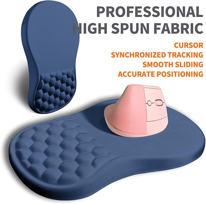 Ergonomic Joint Wrist Support Mouse Pad with Memory Foam Cushion Massage Bump, Carpal Tunnel Mousepad Slope Design for Wrist Rest, 11.8x7.9 in, Dark Steel Blue