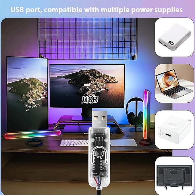 RGB Light Bar for Desk 2 Pack USB Powered Ambient Table Lamp with App & Remote Control Color Changing LED Mood Lights for Gaming Setup TV Backlight, Bedroom Decor