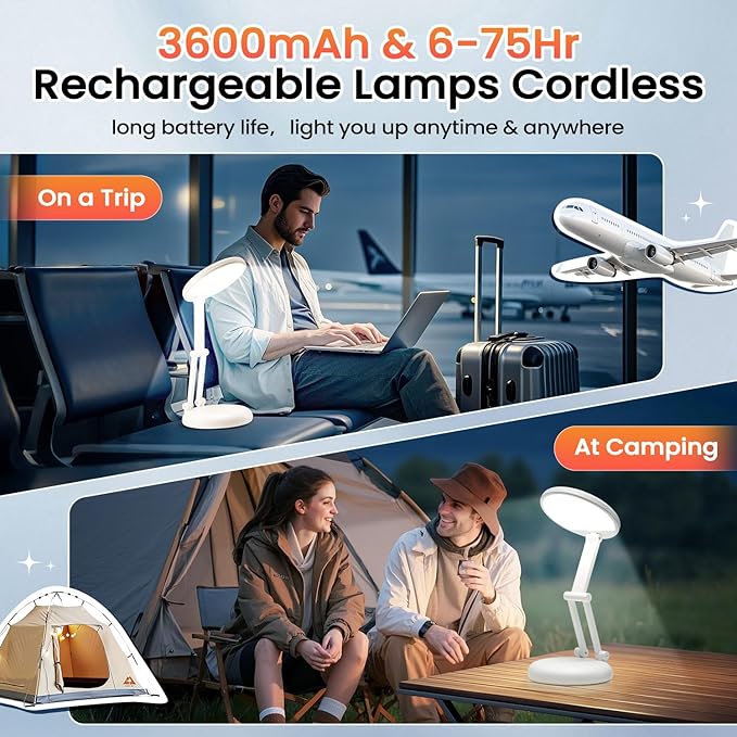 One Fire Cordless Desk Lamp,Dimmable Small Battery Powered Lights,3600mAh Rechargeable Wireless Table Lamp,Mini Lamp&Portable Light for Bed,Book Reading,Home for Small Spaces,Nail Light,Craft,Office
