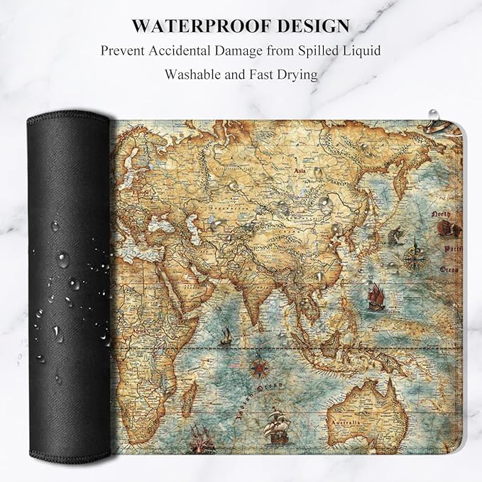 Auhoahsil Large Mouse Pad, XXL Gaming Mousepad, Desk Mat for Desktop, Thick Rubber, Big & Long Size, Stitched Edges, Full Desk Pad for Laptop & Computer, Extended 31.5 x 11.8 in, Vintage World Map