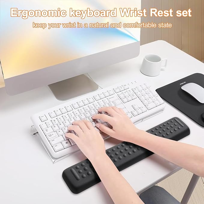 MOSISO Computer Keyboard Stand&Wrist Rest Support for Keyboard &Mouse Pad Set, Ergonomic Massage Wrist Rest Set, Easy Typing Working Acrylic Clear Stand for Office Home, Black