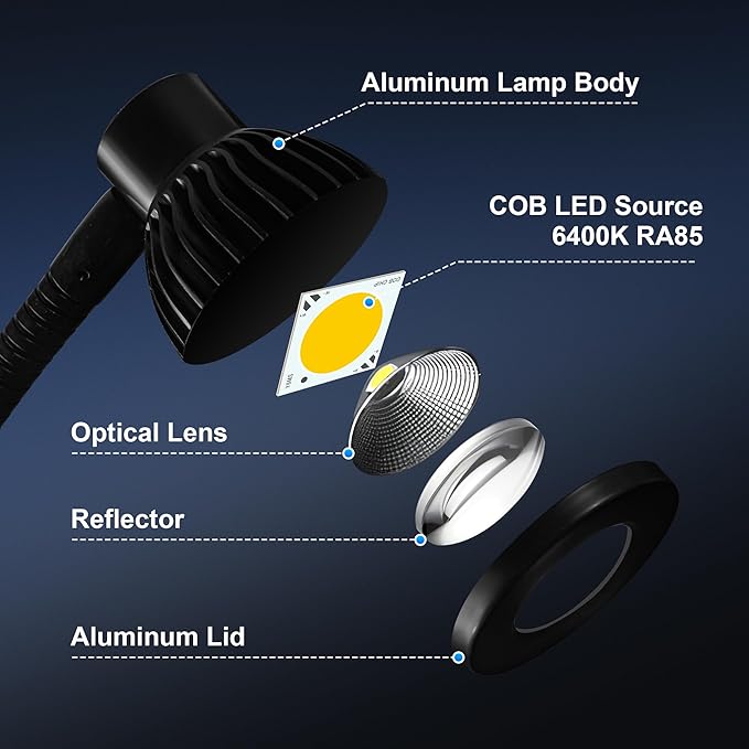 Hersi 5w 30‘’Long Swing Arm 110v/220v Desk Lamp Metal Architect LED Task Light with Clamp, Adjustable Folding Twin-Arm Clip-on Table Lamp,Black