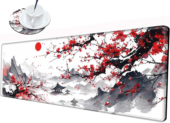 Cherry Blossom Mouse Pad Sakura 36x12 Desk Mat Japanese Desk Pad Gaming Large Mousepad Long Mouse Mat Extended Computer Mat for Wireless Mouse Non Slip Work Women