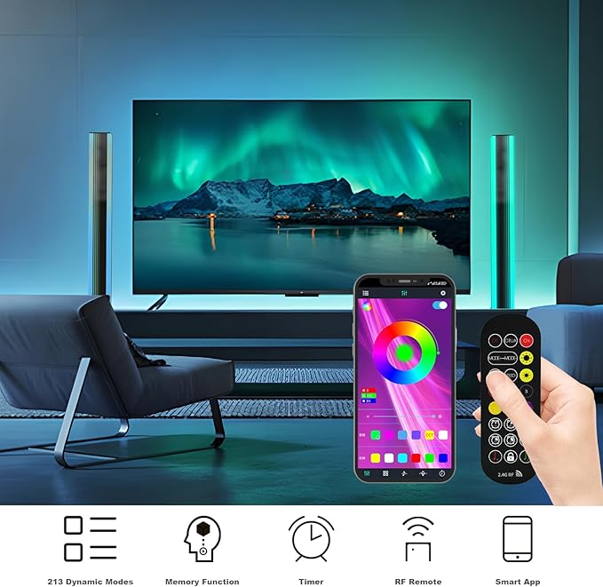 RGBW LED Light Strip, Music Sync RGB IC LED Lights Bars, USB Powered Ambient Lighting, Remote Control Color Changing Gaming TV Backlight for Room PC Gaming Monitor Desk(RGB Light Bar)