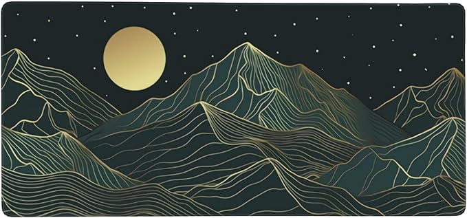Large Gaming Mouse Pad Golden Mountain Line Moon Mouse Pad with Stitched Edges & Nonslip Rubber Base Extended XXL Long Mousepad Big Desk Mat for Company Office Work, 35.4 x 15.7 in